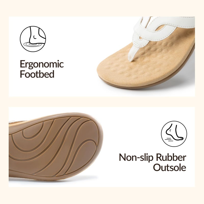 Rihero Orthopedic Sandals for Women Arch Support Flip Flops Orthotic White Sandals Comfortable Casual Thong Flat Sandals for Summer Vacation Size 8.5 - Image 5