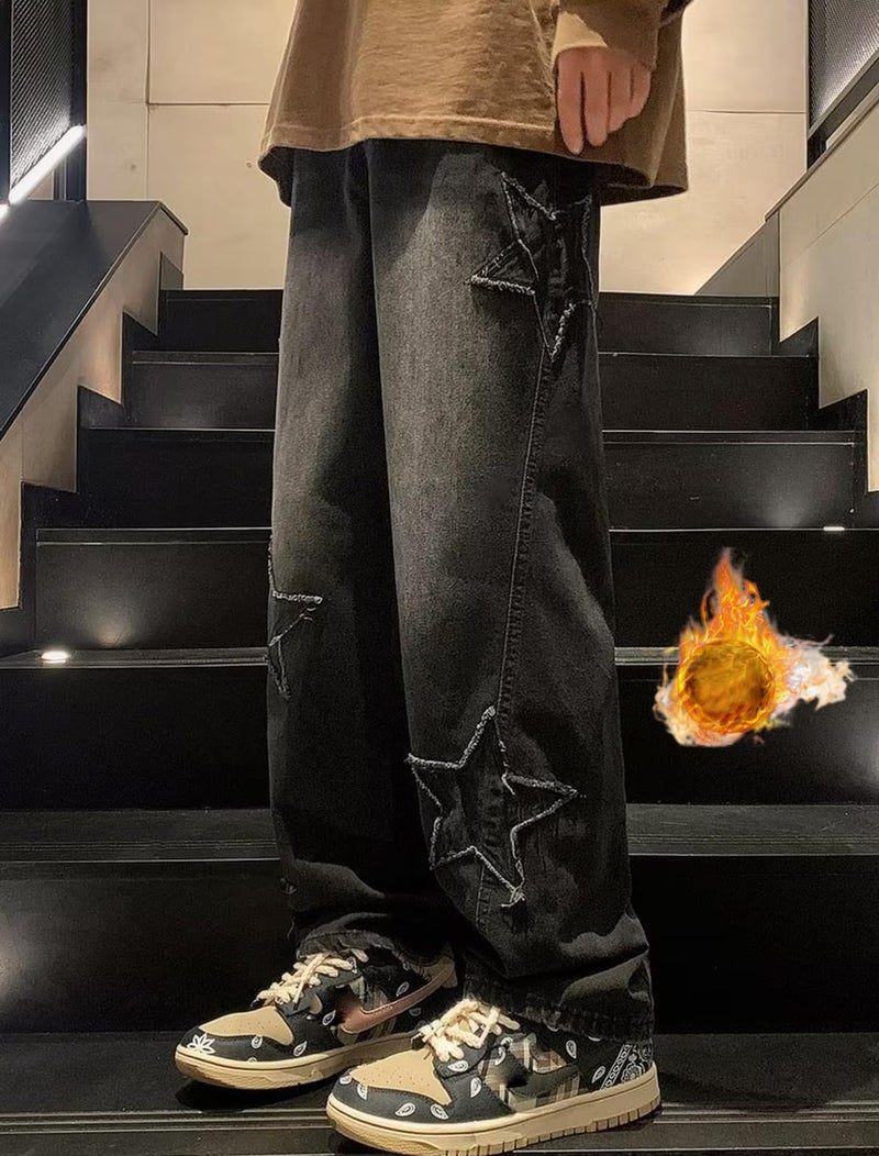 HBER Mens Y2k Star Jeans High Waisted Hip Hop Streetwear Jeans Loose Baggy Embroidery Aesthetic Harajuku Denim Pants - Image 4