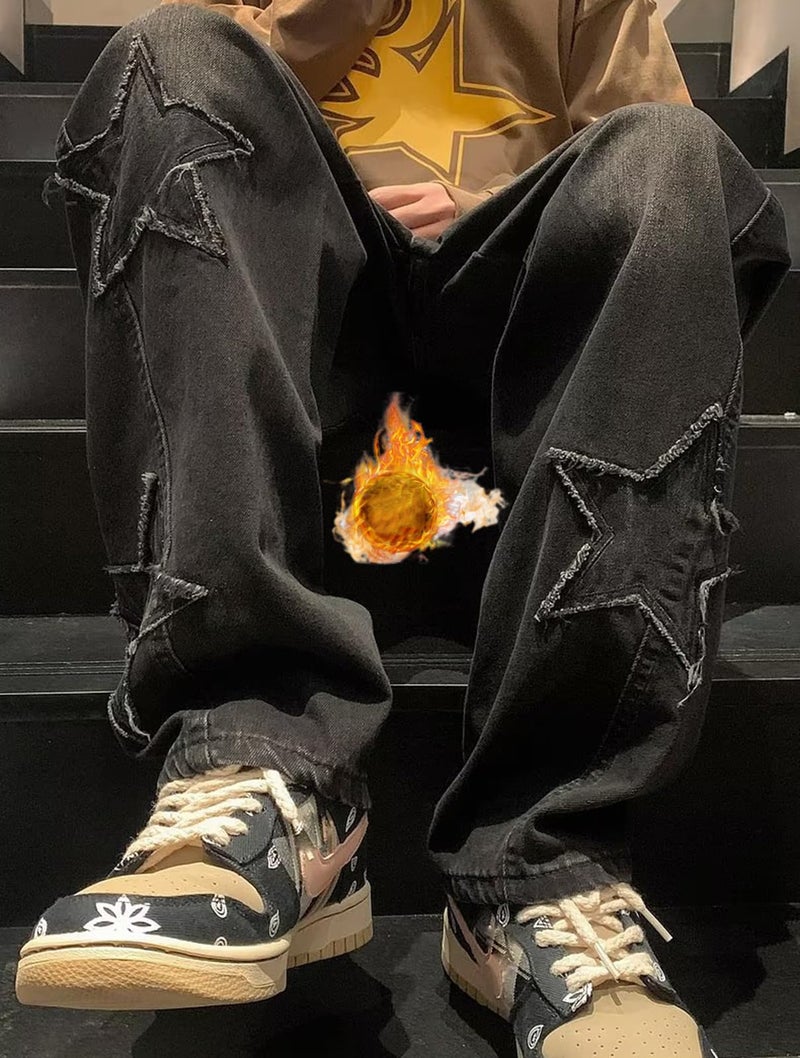 HBER Mens Y2k Star Jeans High Waisted Hip Hop Streetwear Jeans Loose Baggy Embroidery Aesthetic Harajuku Denim Pants - Image 5