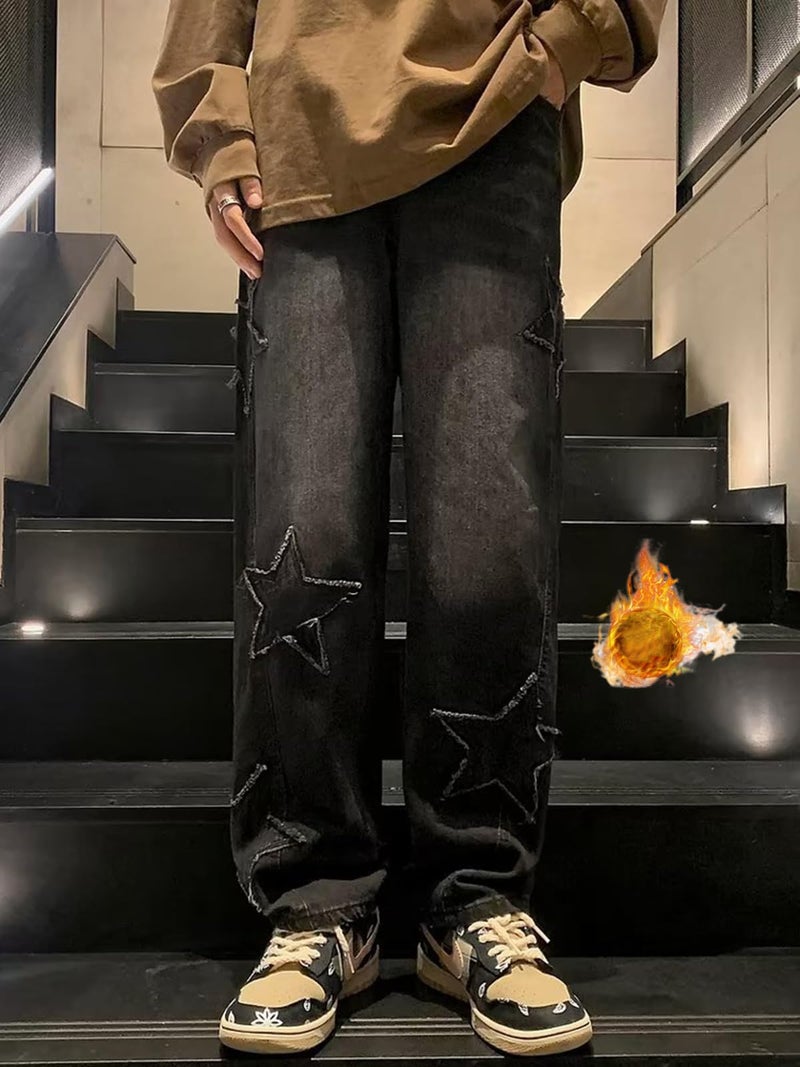 HBER Mens Y2k Star Jeans High Waisted Hip Hop Streetwear Jeans Loose Baggy Embroidery Aesthetic Harajuku Denim Pants - Image 3