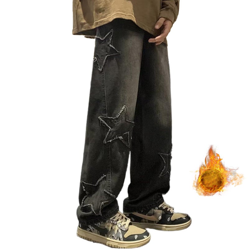 HBER Mens Y2k Star Jeans High Waisted Hip Hop Streetwear Jeans Loose Baggy Embroidery Aesthetic Harajuku Denim Pants - Image 1