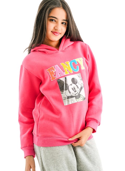 هودي شتوي بناتي مبطن فليس بطبعة