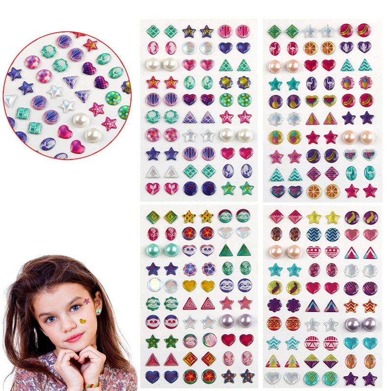 AUGSUN 240 Piece Sticker Earrings 3D Gems Girls Earrings Self-Adhesive Glitter Craft Crystal Stickers - Image 1