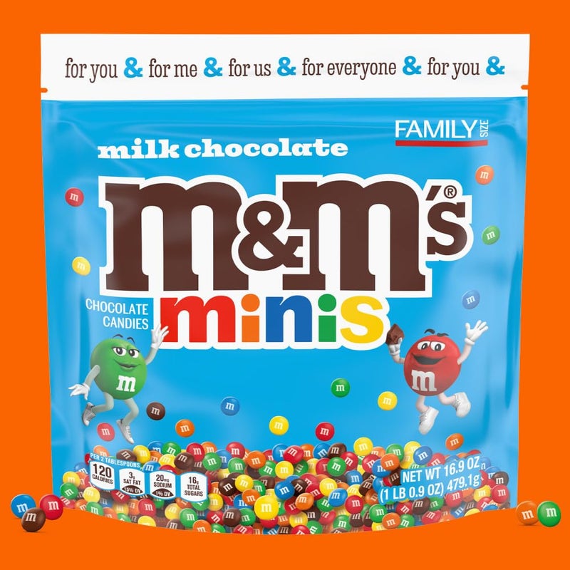 M&M'S MINIS Milk Chocolate Candy Assortment, Family Size, 16.9 oz Resealable Bulk Chocolate Candy Bag - Image 2