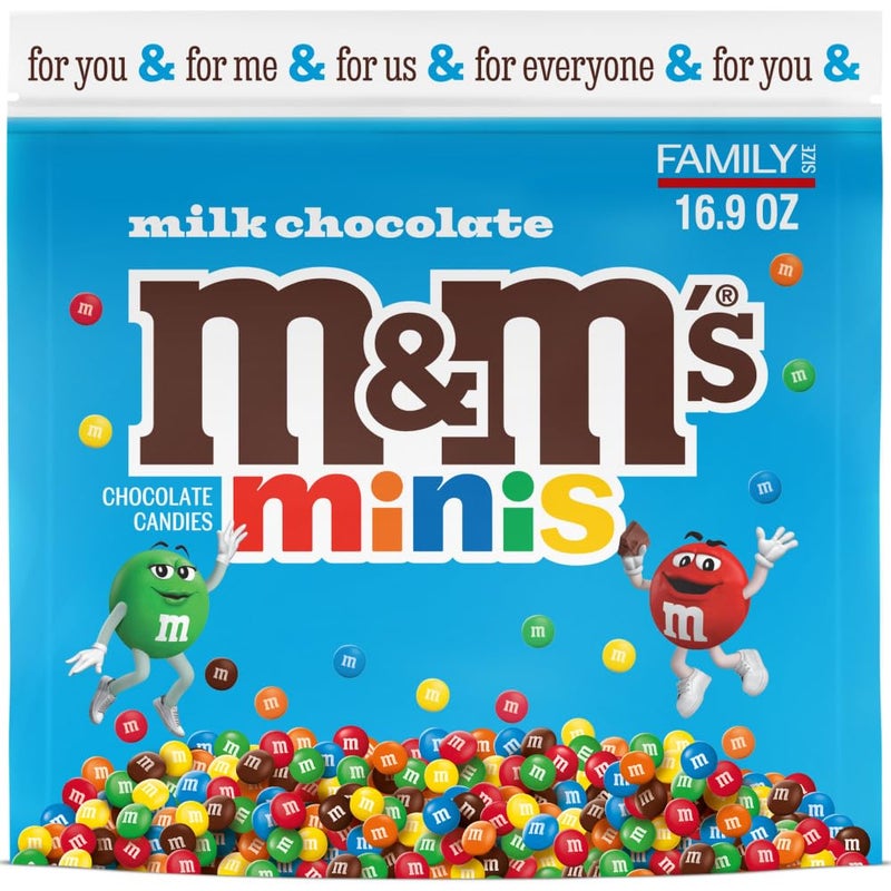 M&M'S MINIS Milk Chocolate Candy Assortment, Family Size, 16.9 oz Resealable Bulk Chocolate Candy Bag - Image 1