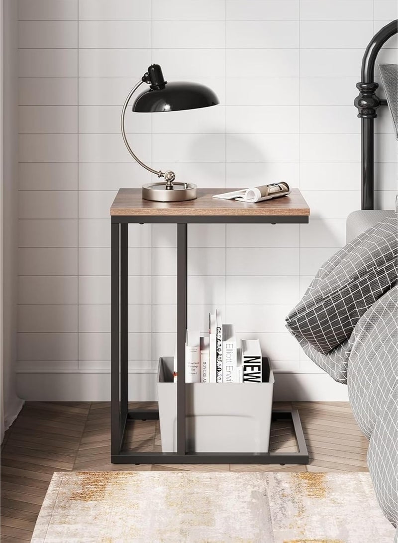 Toshionics Side Coffee Table with Wooden Top and Black Steel Frame, Modern End Table for Living Room, Bedroom & Sofa Side Tea Table, Space-Saving c-Shaped Table - Image 5