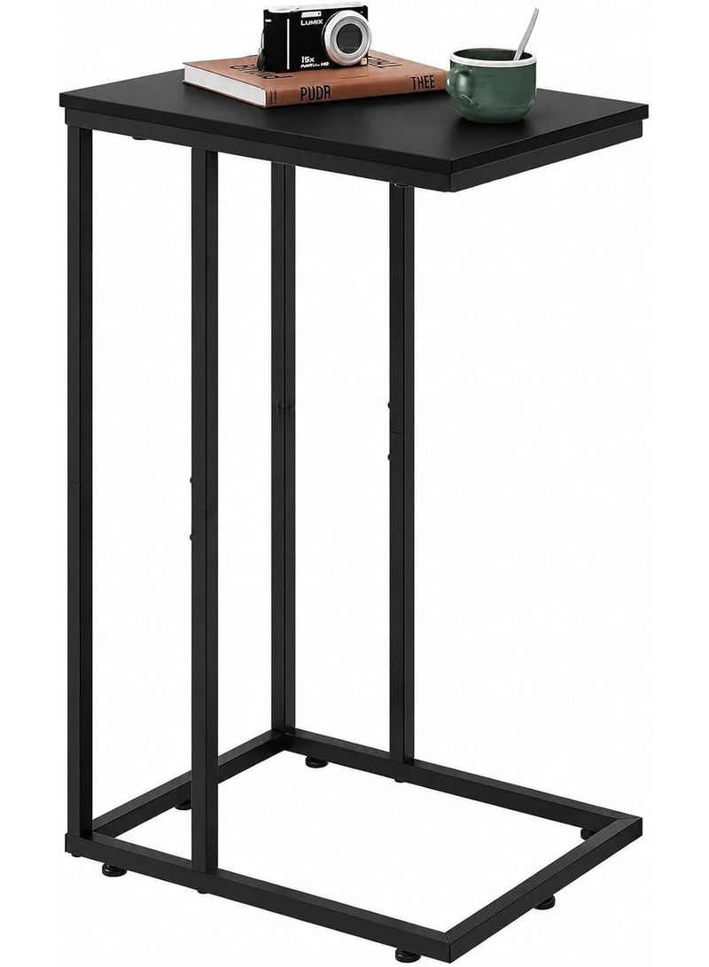 Toshionics Side Coffee Table with Wooden Top and Black Steel Frame, Modern End Table for Living Room, Bedroom & Sofa Side Tea Table, Space-Saving c-Shaped Table - Image 1