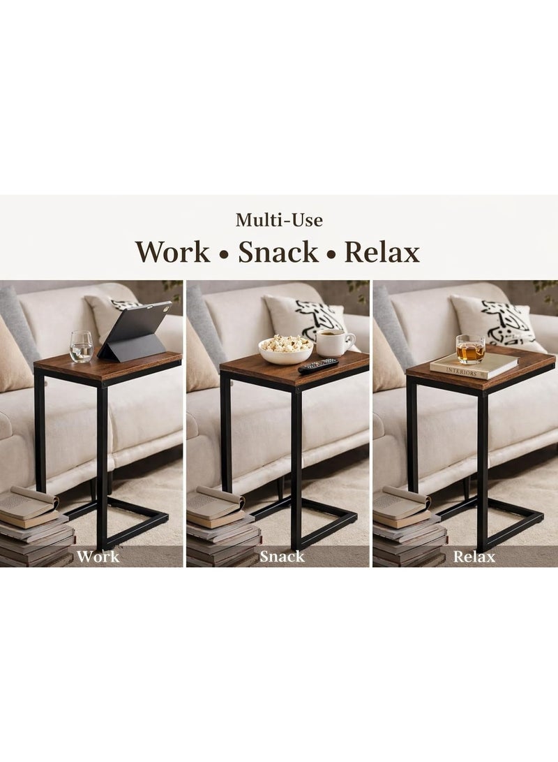 Toshionics Side Coffee Table with Wooden Top and Black Steel Frame, Modern End Table for Living Room, Bedroom & Sofa Side Tea Table, Space-Saving c-Shaped Table - Image 4