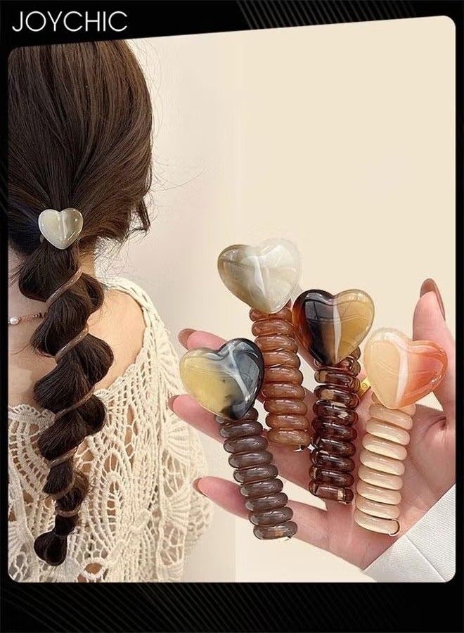 Joychic 4 Piece Women Girl Simple and Versatile Spiral Hair Ties Straight Ponytail Braids Fixed Hair Rope, Heart-Shaped No Crease Waterproof Hair Scrunchies - Image 1