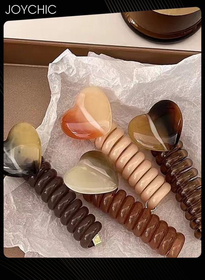 Joychic 4 Piece Women Girl Simple and Versatile Spiral Hair Ties Straight Ponytail Braids Fixed Hair Rope, Heart-Shaped No Crease Waterproof Hair Scrunchies - Image 3