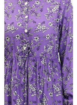 Sefa Merve Daisy Pattern Viscose Dress 0425-02 Purple  - Image 5