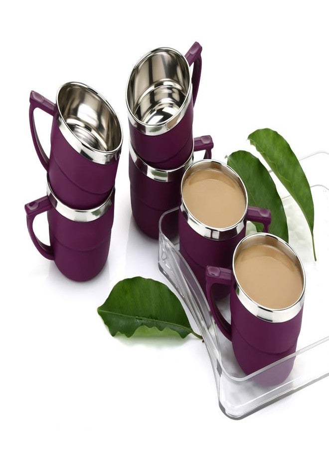 HAPPI Tea Cups Set Coffee Mug Insulated Stainless Steel Inner Stylist Double Wall Cup for Home Office Restaurant Use Tea Mugs Set of 6 (Purple) - Image 1