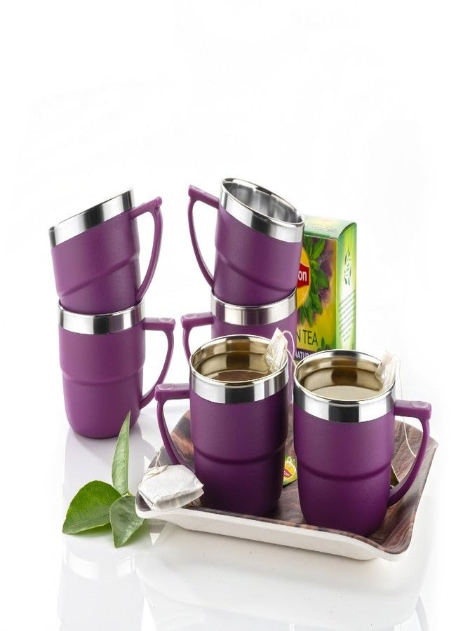 HAPPI Tea Cups Set Coffee Mug Insulated Stainless Steel Inner Stylist Double Wall Cup for Home Office Restaurant Use Tea Mugs Set of 6 (Purple) - Image 2