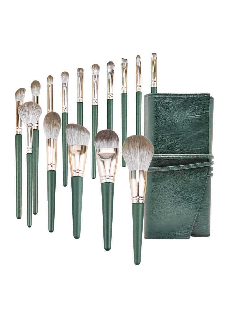 KASTWAVE 14Pcs Professional Makeup Brushes Set Cosmetic Foundation Powder Blush Eye Shadow Lip Blend Wooden Handle Make Up Brush Tool Kit with PU Leather Case - Image 1