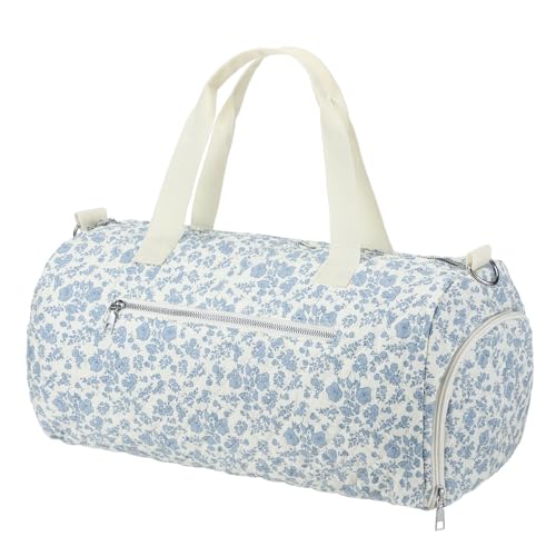 Dansydaisy Blue Floral Quilted Duffle Bag for Women Cotton Large Floral Travel Duffle Dance Bag with Adjustable Carry Strap and Handy Pouch Backpack for Dancers Travel - Image 1