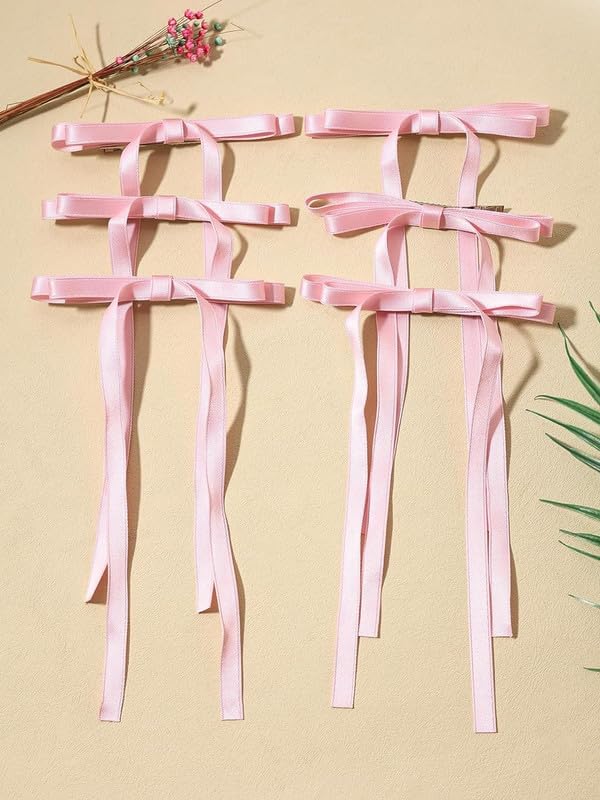 Shidara 6 PCS Pink Hair BowHair Bows for Women Pink Bow with Tassel Bowknot Pink Hair Ribbons for Women Pink Bow Hair Clips Pink Bow for Hair Pink Hair AccessoriesPINK - Image 3