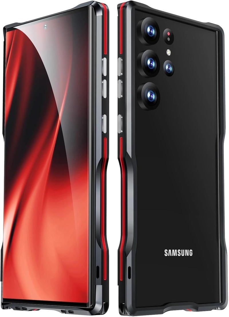 Excefore Metal Bumper Case For Samsung Galaxy S24 Ultra, Mecha Style 360 Full Body Drop Shockproof Protection Case, Super Tough Lightweight Military Grade Aluminum Alloy Frame Metal Button, Red - Image 1