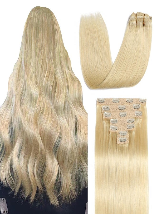Sisily Straight Clip-In Human Hair Extensions, Bleach Blonde, 18 Inch, 120g, 7 Pieces with 16 Clips, Brazilian Remy Double Weft - Image 1