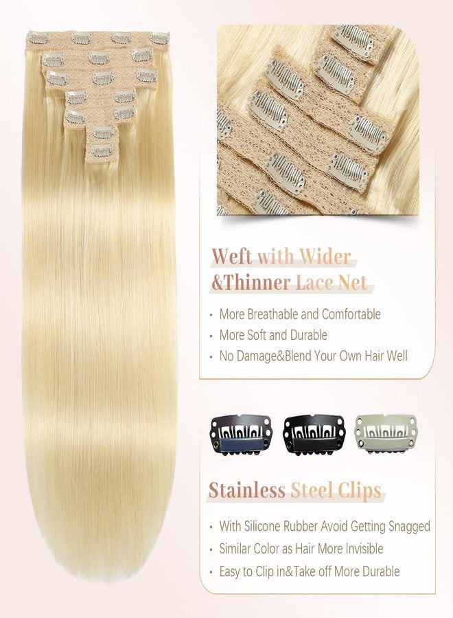 Sisily Straight Clip-In Human Hair Extensions, Bleach Blonde, 18 Inch, 120g, 7 Pieces with 16 Clips, Brazilian Remy Double Weft - Image 3