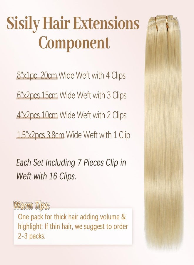 Sisily Straight Clip-In Human Hair Extensions, Bleach Blonde, 18 Inch, 120g, 7 Pieces with 16 Clips, Brazilian Remy Double Weft - Image 2