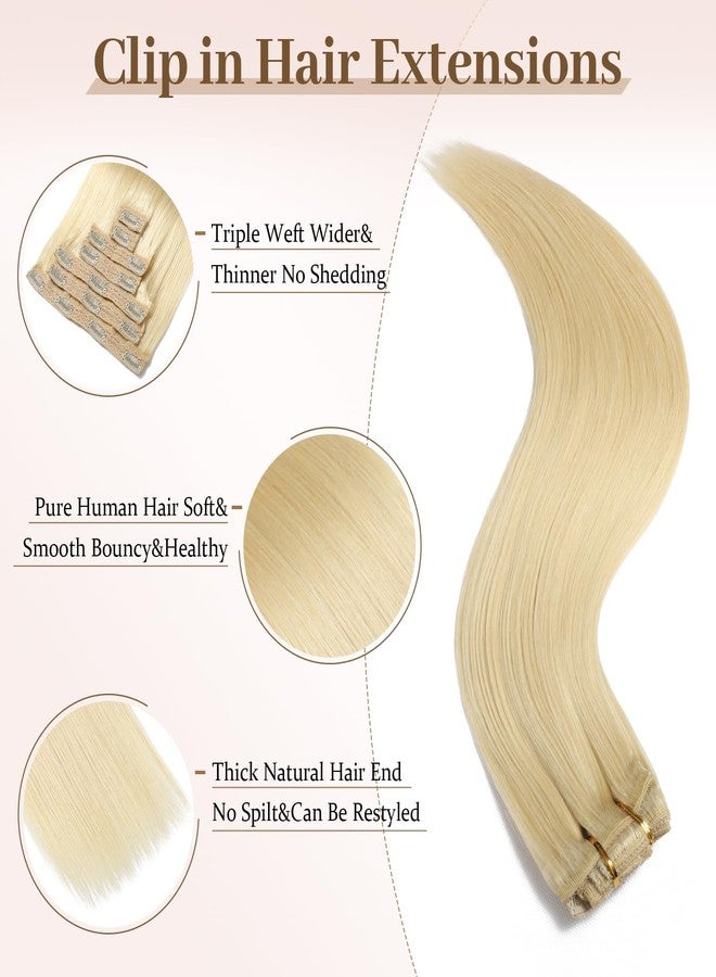 Sisily Straight Clip-In Human Hair Extensions, Bleach Blonde, 18 Inch, 120g, 7 Pieces with 16 Clips, Brazilian Remy Double Weft - Image 4