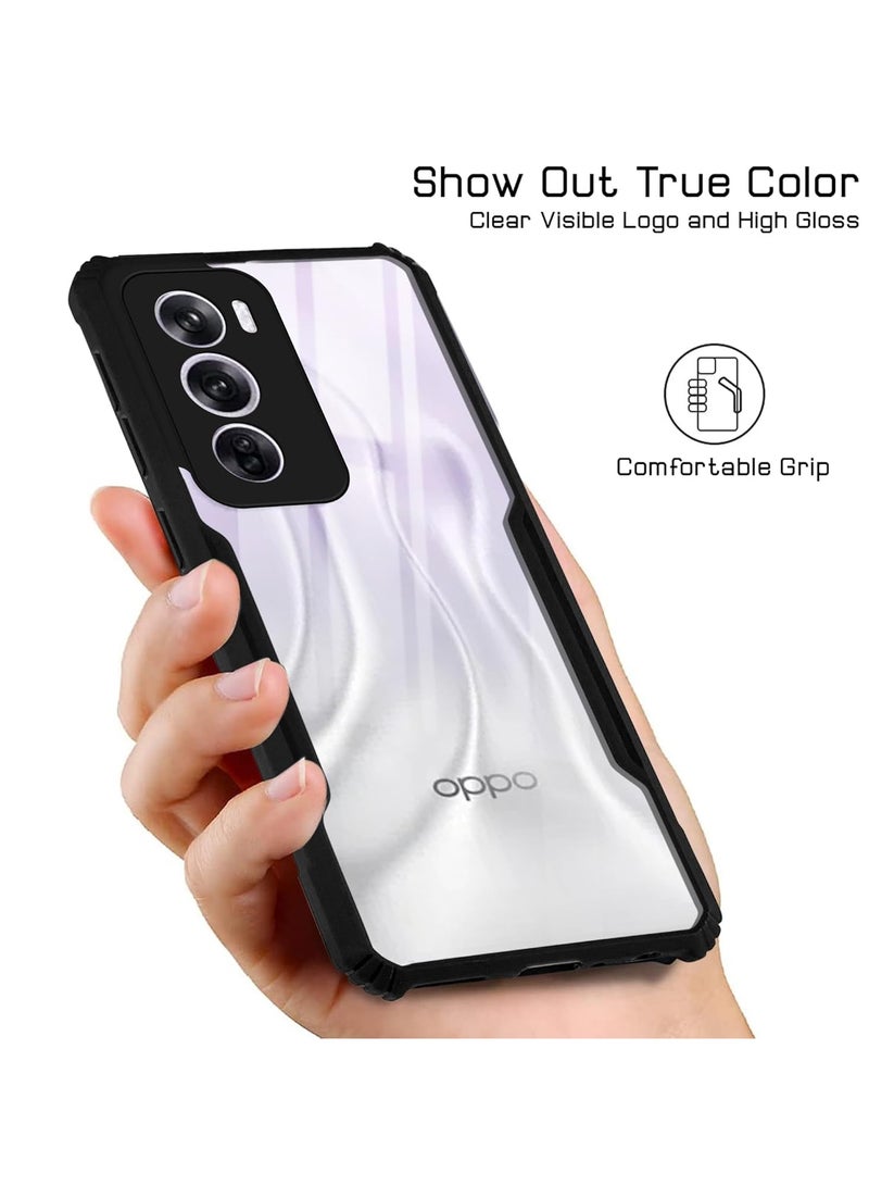 حافظة لهاتف اوبو رينو 12 برو 5 جي غطاء شفاف صلب من البولي كربونات مع حواف سوداء من البولي يوريثان الحراري المقاوم للصدمات 360 درجة مقاومة للصدمات غير صفراء غطاء شفاف لهاتف اوبو رينو 12 برو 5 جي - Image 4