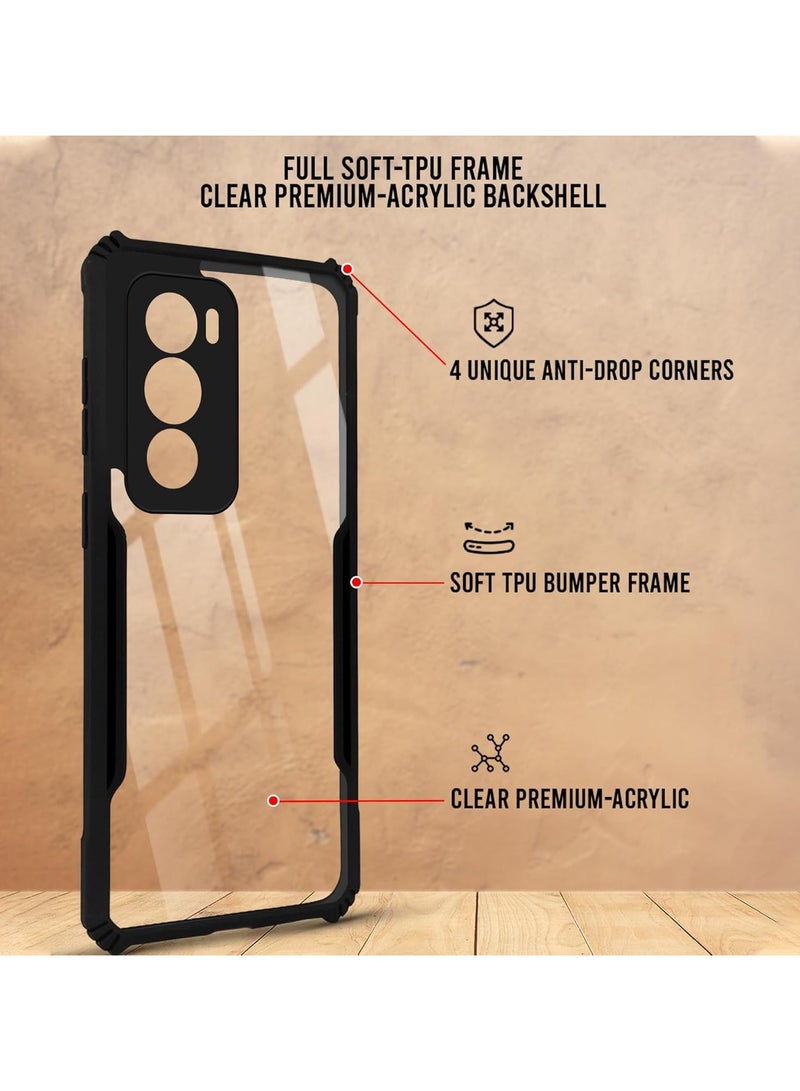 حافظة لهاتف اوبو رينو 12 برو 5 جي غطاء شفاف صلب من البولي كربونات مع حواف سوداء من البولي يوريثان الحراري المقاوم للصدمات 360 درجة مقاومة للصدمات غير صفراء غطاء شفاف لهاتف اوبو رينو 12 برو 5 جي - Image 5