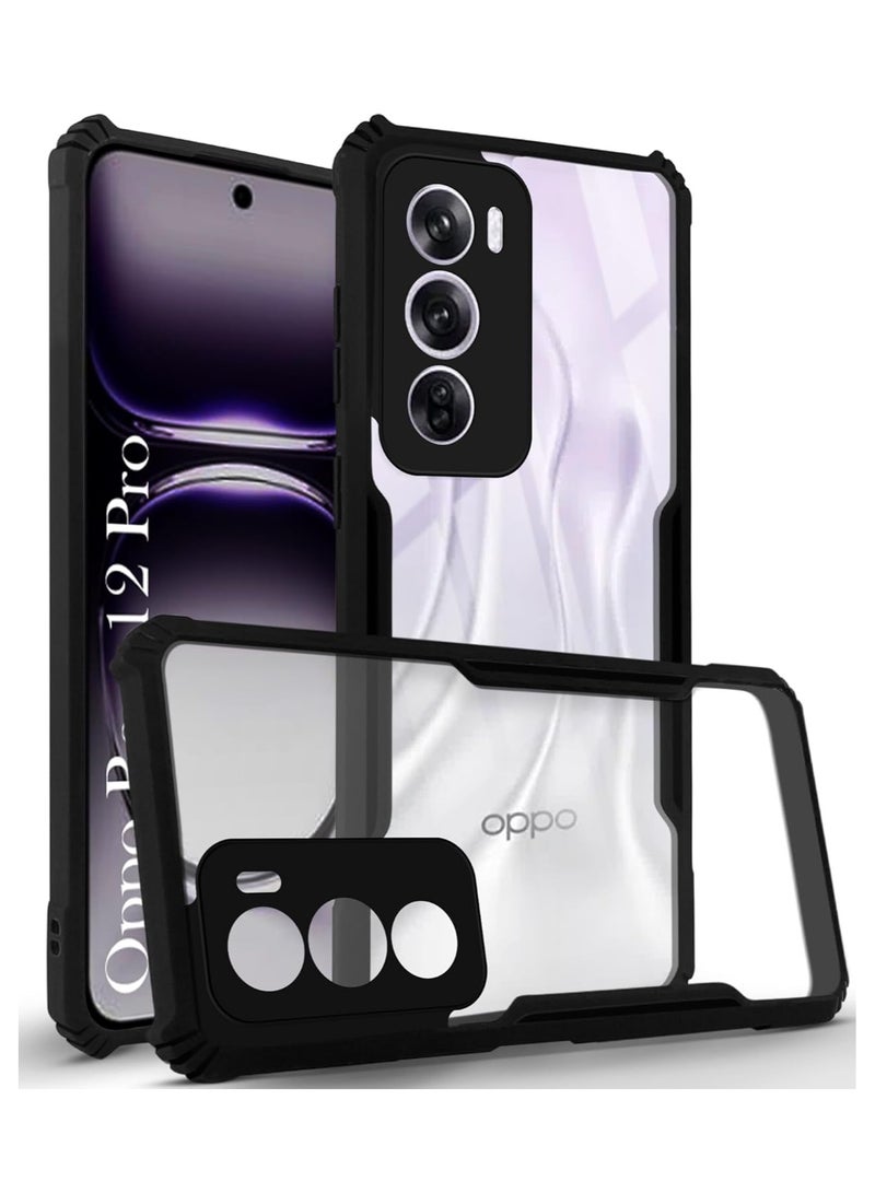 حافظة لهاتف اوبو رينو 12 برو 5 جي غطاء شفاف صلب من البولي كربونات مع حواف سوداء من البولي يوريثان الحراري المقاوم للصدمات 360 درجة مقاومة للصدمات غير صفراء غطاء شفاف لهاتف اوبو رينو 12 برو 5 جي - Image 1