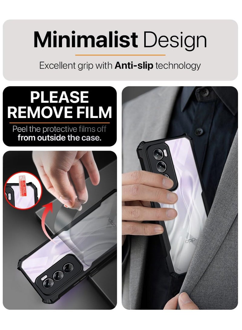 حافظة لهاتف اوبو رينو 12 برو 5 جي غطاء شفاف صلب من البولي كربونات مع حواف سوداء من البولي يوريثان الحراري المقاوم للصدمات 360 درجة مقاومة للصدمات غير صفراء غطاء شفاف لهاتف اوبو رينو 12 برو 5 جي - Image 3