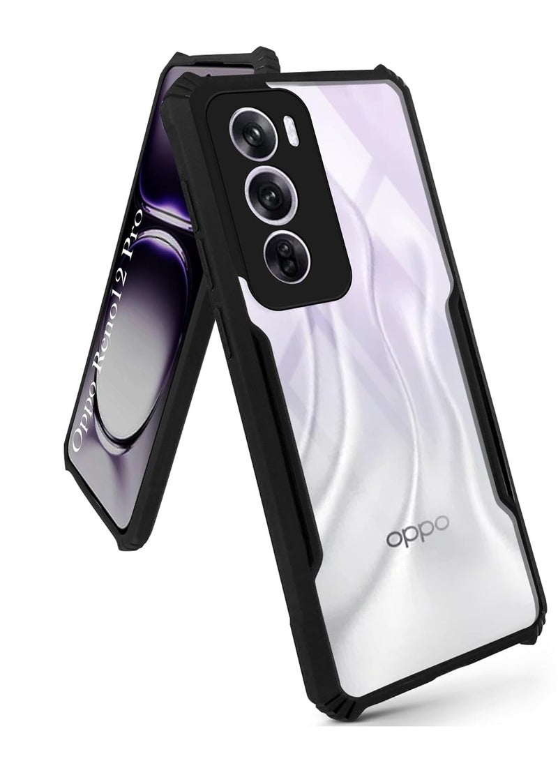 حافظة لهاتف اوبو رينو 12 برو 5 جي غطاء شفاف صلب من البولي كربونات مع حواف سوداء من البولي يوريثان الحراري المقاوم للصدمات 360 درجة مقاومة للصدمات غير صفراء غطاء شفاف لهاتف اوبو رينو 12 برو 5 جي - Image 2