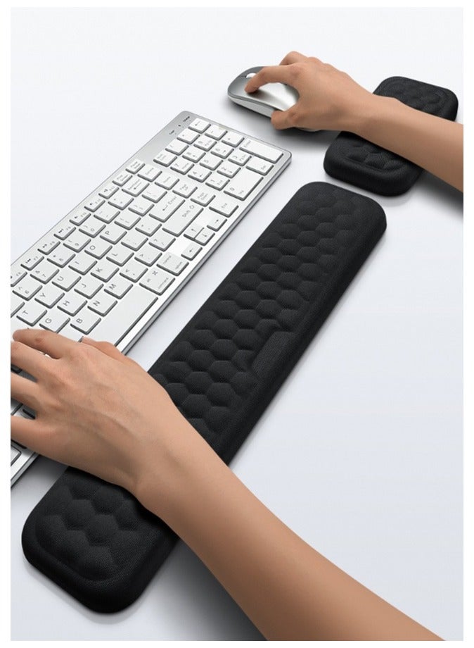 Generic 2-Piece Ergonomic Wrist Rest Suitable For Keyboard And Mouse, Soft Memory Foam Keyboard Wrist Rest Set With Anti-Skid Silicone Base, Convenient For Typing, Pain Relief, Suitable For Office, Work And Games ，Black - Image 1