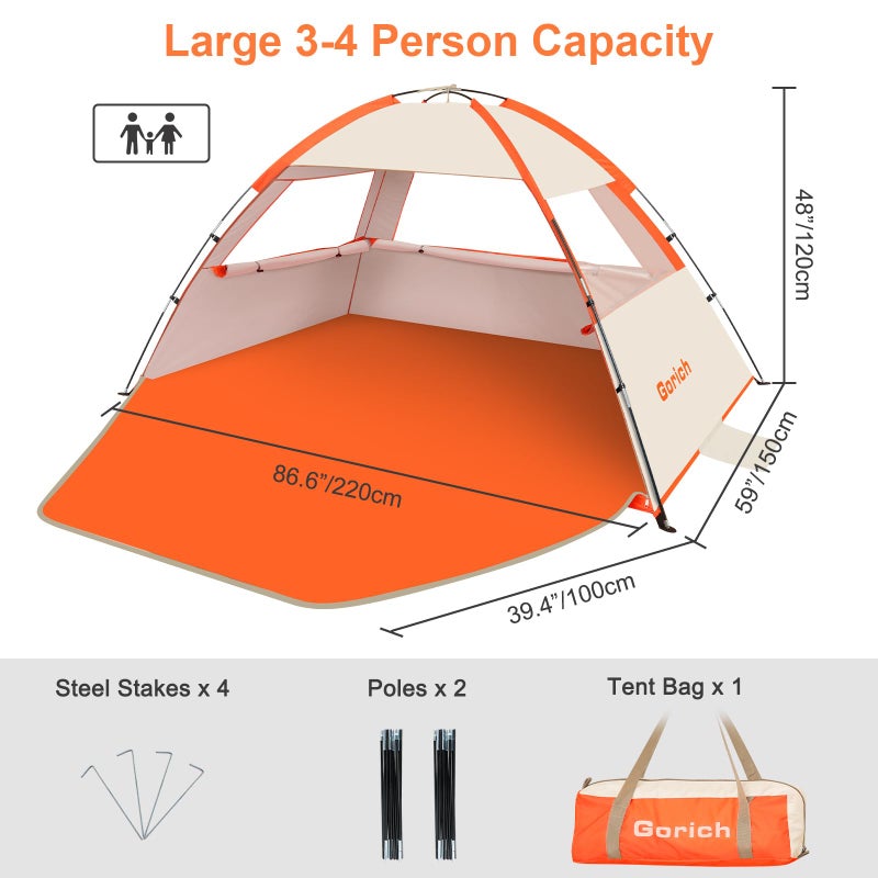 Gorich Beach Tent Sun Shelter for 3/4/6/8/10 Person with UPF 50ï¼‹ UV Protection, Lightweight & Easy Setup Beach Shade Canopy, Portable Beach Shade Tent Beach Cabana - Image 2