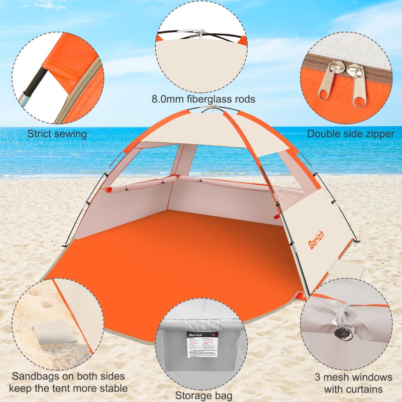 Gorich Beach Tent Sun Shelter for 3/4/6/8/10 Person with UPF 50ï¼‹ UV Protection, Lightweight & Easy Setup Beach Shade Canopy, Portable Beach Shade Tent Beach Cabana - Image 5