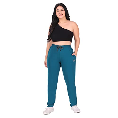 CUPID Woman's Regular Fit Cotton Track Pants, Lower, Sports Trouser,Night Pants, Joggers for Lounge n Gym Wear for Ladies Teal Blue - Image 1