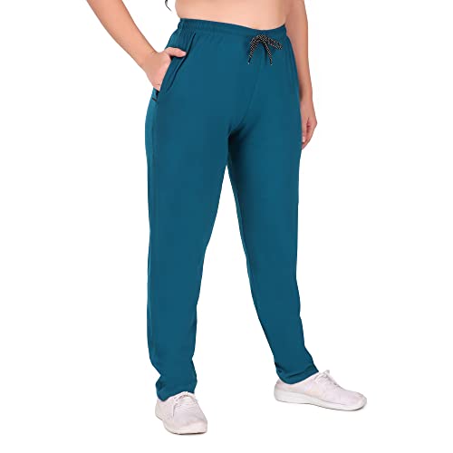 CUPID Woman's Regular Fit Cotton Track Pants, Lower, Sports Trouser,Night Pants, Joggers for Lounge n Gym Wear for Ladies Teal Blue - Image 5