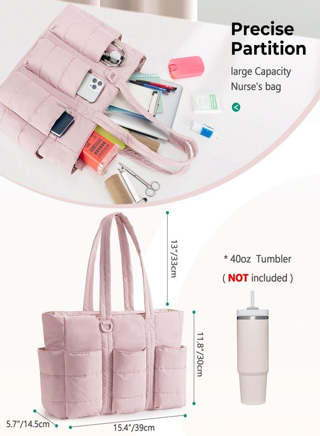 Fasrom Puffer Nurse Tote Bag for Work, Lightweight Nursing Bags with Multi-Pockets, Quilted Clinical Tote for Women Nurses, Pink (Bag Only, Patent Design) - Image 5