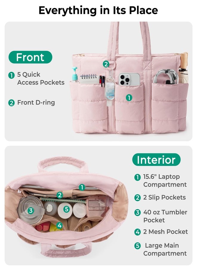 Fasrom Puffer Nurse Tote Bag for Work, Lightweight Nursing Bags with Multi-Pockets, Quilted Clinical Tote for Women Nurses, Pink (Bag Only, Patent Design) - Image 3