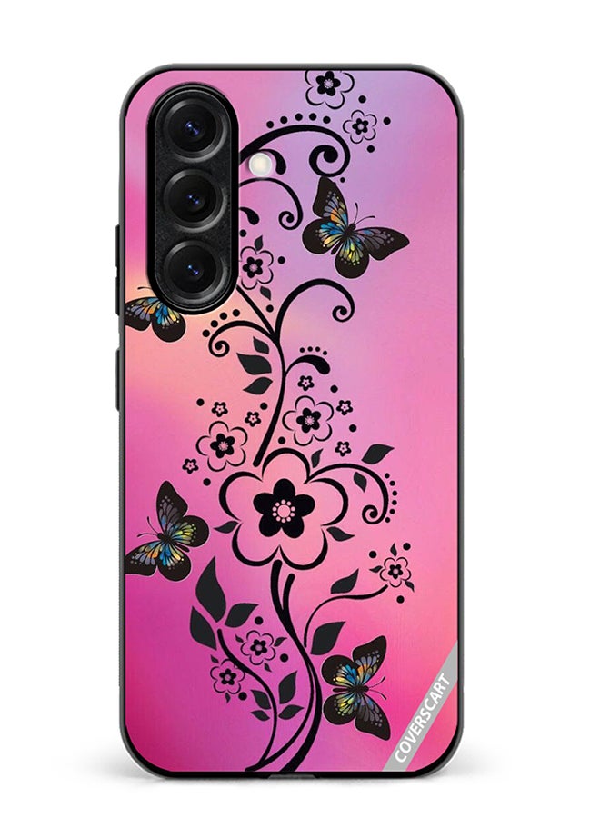 VR CREATIVE Protective Case Cover For Samsung Galaxy S25 Plus Black Floral Butterfly Design Multicolour