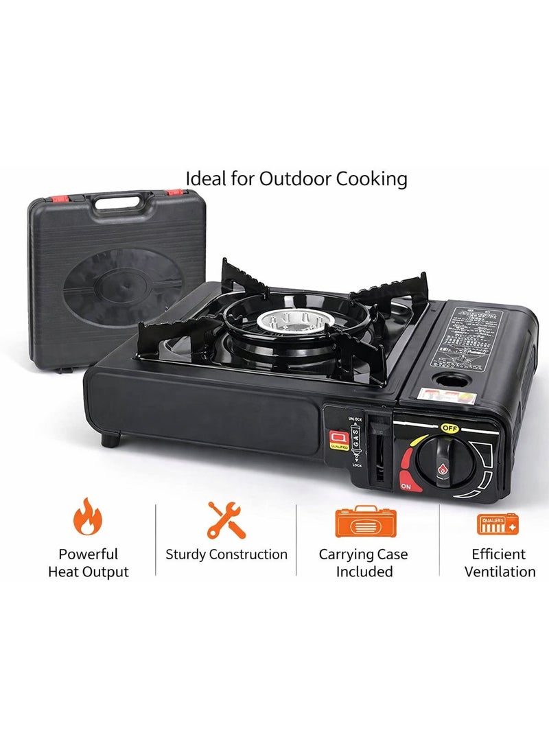 JIHAM Portable Butane Gas Camping Stove with 4 Pcs Butane Gas Cartridges & Carry Case | Auto Ignition Single Burner Outdoor Cooker | Heavy-Duty Portable Gas Stove for Camping, BBQ, Picnic, Travelling, Hiking, Fishing & Emergency Cooking - Image 4