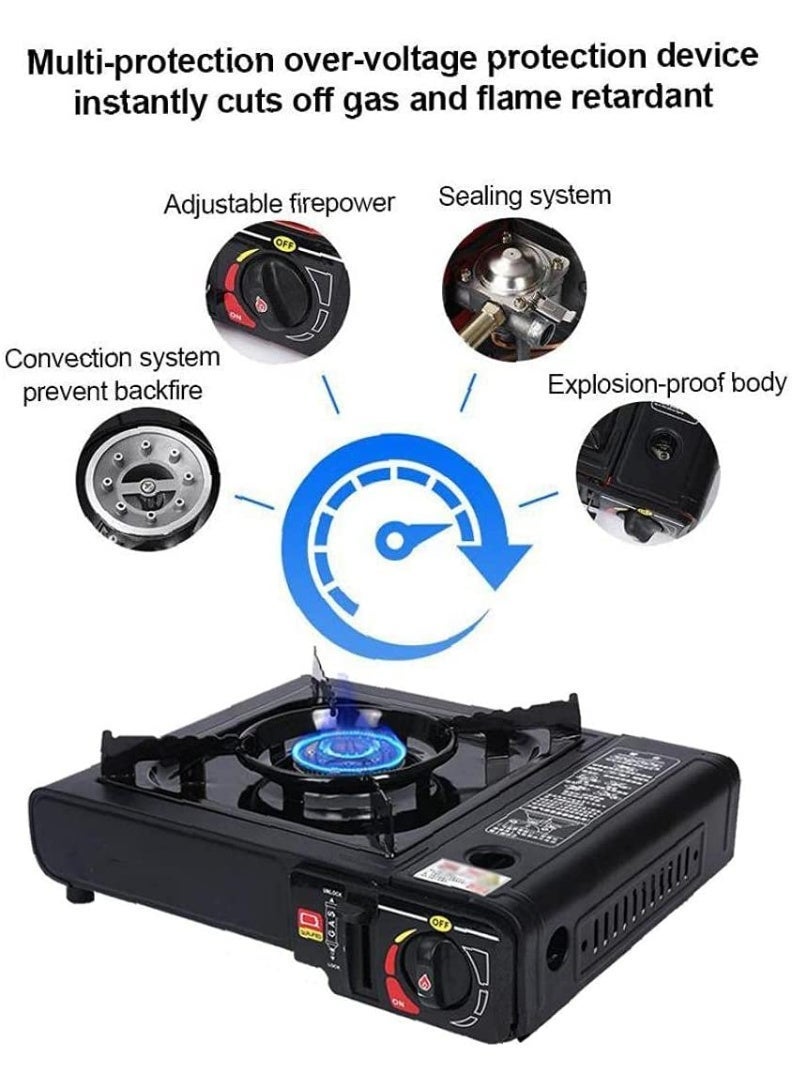JIHAM Portable Butane Gas Camping Stove with 4 Pcs Butane Gas Cartridges & Carry Case | Auto Ignition Single Burner Outdoor Cooker | Heavy-Duty Portable Gas Stove for Camping, BBQ, Picnic, Travelling, Hiking, Fishing & Emergency Cooking - Image 2