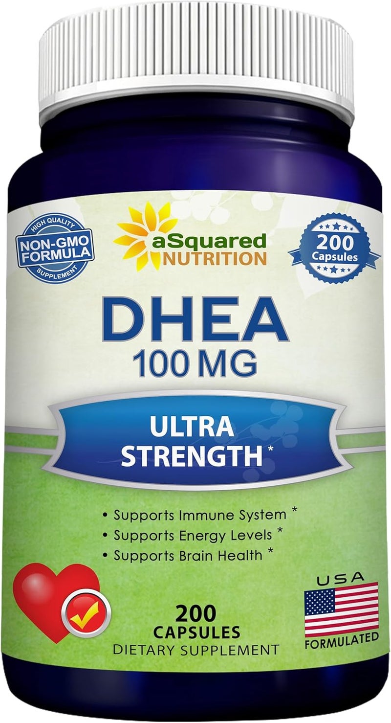aSquared Nutrition DHEA 100mg Supplement  200 Capsules  High Potency Dehydroepiandrosterone for Men and Women  Max Strength Pills for Brain Health Energy and Immune Function  Formulated in USA ThirdParty Tested - Image 1
