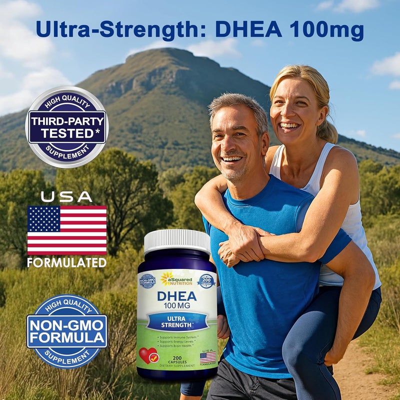 aSquared Nutrition DHEA 100mg Supplement  200 Capsules  High Potency Dehydroepiandrosterone for Men and Women  Max Strength Pills for Brain Health Energy and Immune Function  Formulated in USA ThirdParty Tested - Image 2