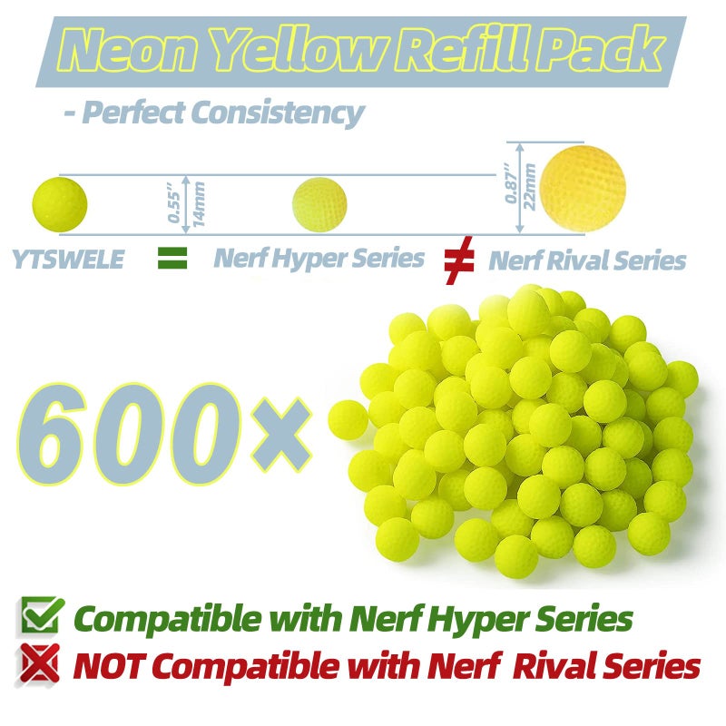 YTSWELE 600 Rounds Refill Pack Balls Ammo for Nerf Hyper Blaster Series Stock Up Hyper Games - Image 3