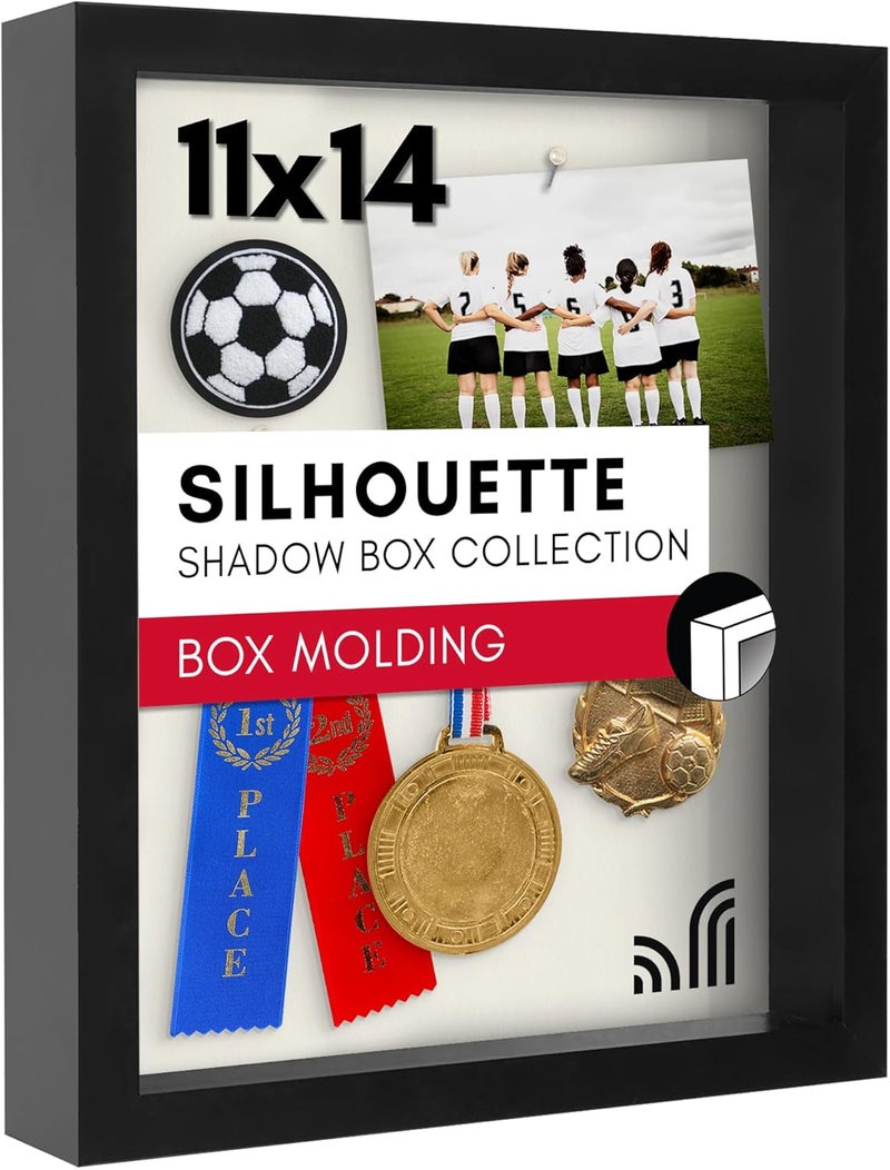 Americanflat 11x14 Shadow Box Frame with ShatterResistant Glass  Silhouette Collection  Large Shadow Box Display Case for Tabletop and Wall Display  Black with Soft Felt Back - Image 1