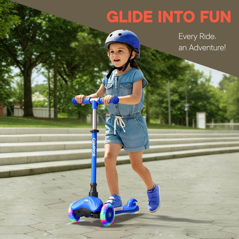 Campior Blue Mini 3 Wheel Scooter for Kids â€“ Lean-to-Steer with LED Light-Up Wheels, Adjustable Handlebar, Wide Anti-Slip Deck, Smooth PU Wheels, Rear Foot Brake â€“ Toddler Scooter for Ages 2+ - Image 3