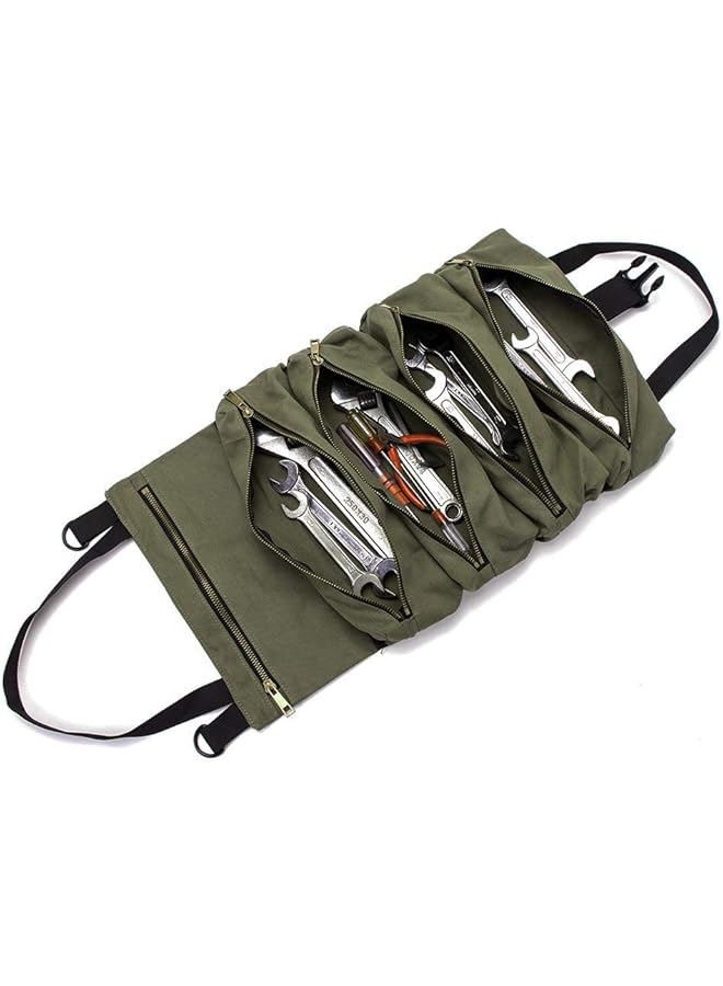 PROMASS promass Tool Roll,Multi-Purpose Roll Up Tool Bag, Wrench Roll,Canvas Tool Organizer Bucket,Car First Aid Kit Wrap Roll Storage Case,Hanging Tool Zipper Carrier Tote,Car Camping Gear  - Image 1