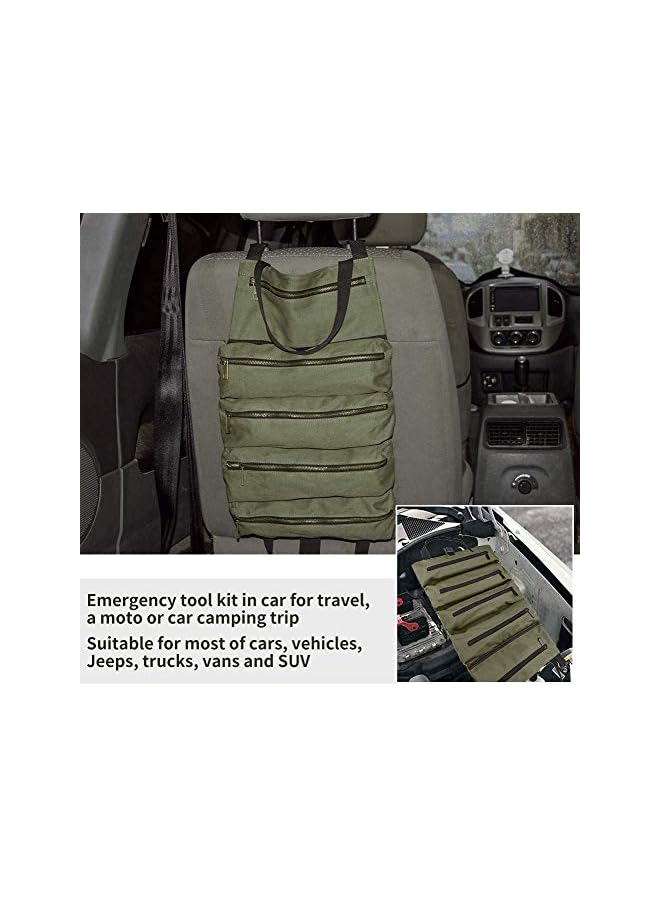 PROMASS promass Tool Roll,Multi-Purpose Roll Up Tool Bag, Wrench Roll,Canvas Tool Organizer Bucket,Car First Aid Kit Wrap Roll Storage Case,Hanging Tool Zipper Carrier Tote,Car Camping Gear  - Image 5