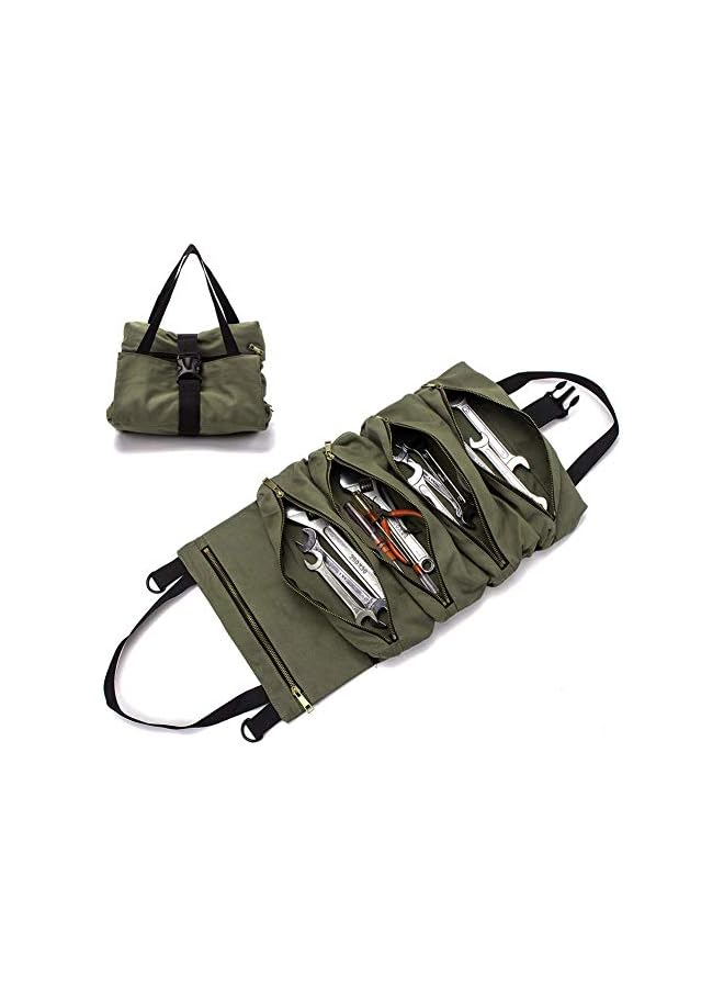 PROMASS promass Tool Roll,Multi-Purpose Roll Up Tool Bag, Wrench Roll,Canvas Tool Organizer Bucket,Car First Aid Kit Wrap Roll Storage Case,Hanging Tool Zipper Carrier Tote,Car Camping Gear  - Image 2