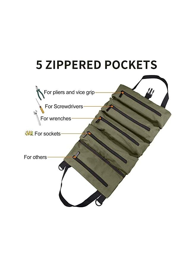 PROMASS promass Tool Roll,Multi-Purpose Roll Up Tool Bag, Wrench Roll,Canvas Tool Organizer Bucket,Car First Aid Kit Wrap Roll Storage Case,Hanging Tool Zipper Carrier Tote,Car Camping Gear  - Image 4