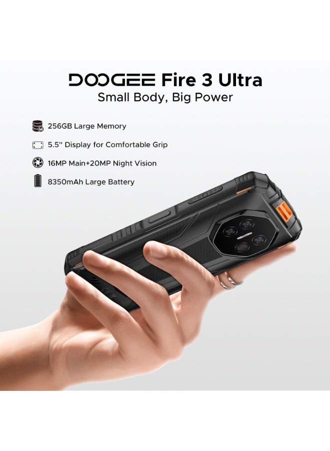 DOOGEE Fire 3 Ultra Rugged Smartphone, 8350mAh Battery, Android 15, UNISOC T7200 Octa-Core Processor, 5.5 Inch IPS HD+ Display, 32GB（6+26）+256GB Storage, 16MP+20MP Camera, Widevine L1, Fingerprint ID, Face Unlock, NFC - Image 2